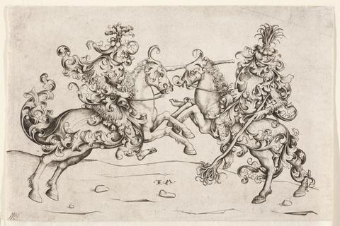 Ein beliebtes Motiv waren im 15. Jahrhundert einfache Leute wie Bauern, denn hochnäsige Städter bezahlten dafür gut: Hier der „Kampf zweier wilder Männer zu Pferd“ von Israhel van Meckenem, entstanden um das Jahr 1480. Foto: Städel