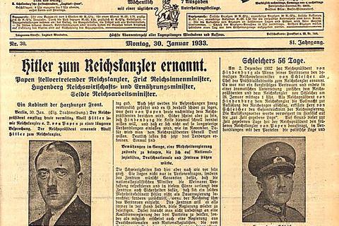 Schlagzeile und Aufmacher des Wiesbadener Tagblatts am 30. Januar 1933 berichteten von der Berufung des Faschisten durch den greisen Reichspräsidenten. © Stadtarchiv Wiesbaden
