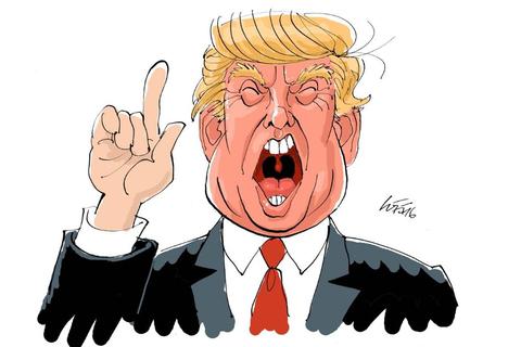 So sah unser Karikaturist 2016 den Kandidaten und späteren Präsidenten Donald Trump. Zeichnung: Luff